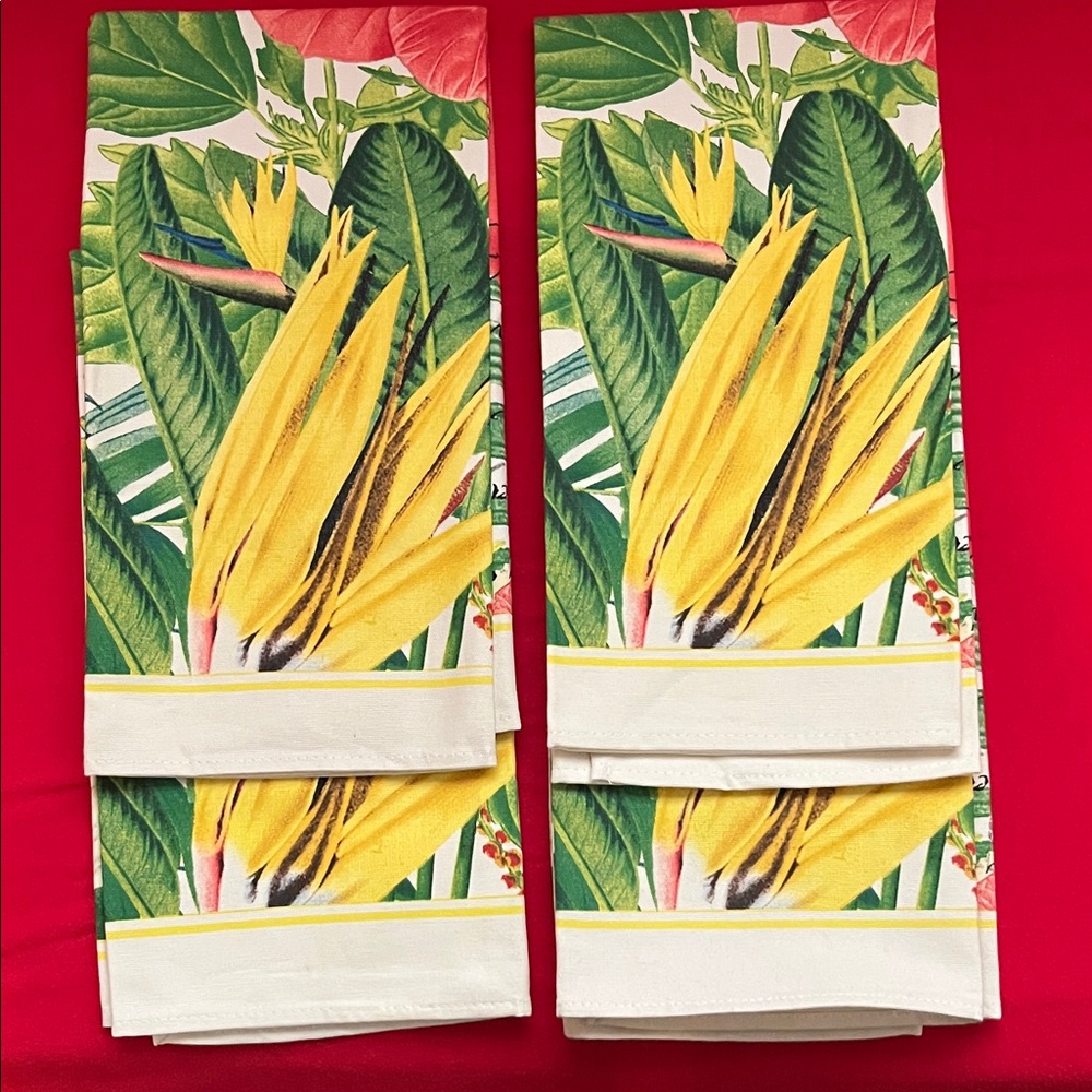 Michel Design Works Tropical Tea Towels Exotic Plants Bird of Paradise Hibiscus - Picture 3 of 4